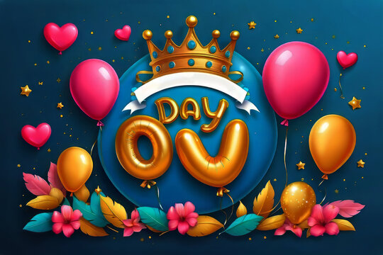 Happy Father's Day with a love balloon illustration and golden crown design.