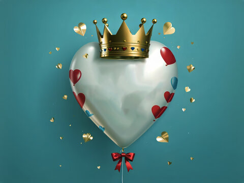 Happy Father's Day with a love balloon illustration and golden crown design.