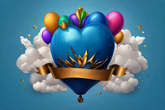 Happy Father's Day with a love balloon illustration and golden crown design.