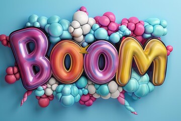 Poster - Colorful 3D Boom text with splashes