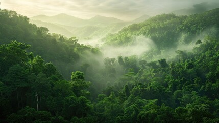 Poster - The lush beauty of a vast thriving forest with its stunning greenery and mist covered mountains embodies the essence of World Environment Day s focus on forest conservation