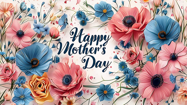 A delightful Mother's Day card featuring soft pastel flowers and elegant 