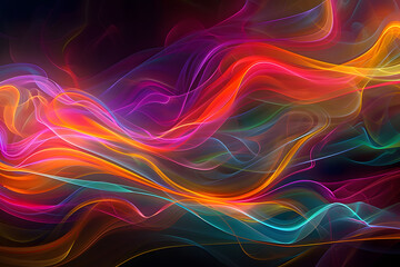 Wall Mural - Vibrant digital art with flowing neon wave patterns