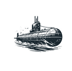 Canvas Print - The submarine. Black white vector illutration logo.