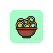 Line icon of bowl with squid rings. Junk food, snack, onion rings. Meal concept. For topics like food, menu, unhealthy eating