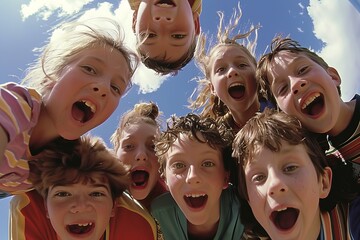 Group of children having fun on a sunny day in the park.