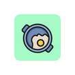 Line icon of top view of frying pan with scrambled eggs. Breakfast, fried eggs, meal. Dish concept. For topics like food, menu, cooking