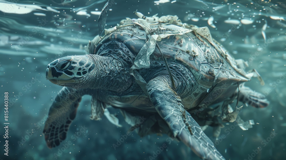 Underwater photos show Garbage wrapped around the turtle's body ...