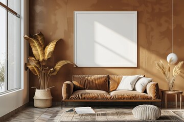 Poster Mockup in Brown Scandinavian Interior created with Generative AI