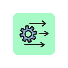 Poster - Gear with three arrows line icon. Mechanism, cogwheel, service. Data processing concept. Can be used for topics like digital technology, engineering, electronics.
