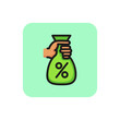 Hand holding money bag line icon. Sack, cash, percent. Loan concept. Can be used for topics like banking, interest rate, investment.