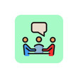 Meeting line icon. Team, speech bubble, table. Negotiation concept. Can be used for topics like conference, business, partnership.