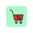 Shopping cart with percentage symbol line icon. Discount, rebate, trolley. Sale concept. Can be used for topics like internet store, shopping, special offer