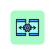 Smartphone data transfer line icon. Gear, arrow, exchange. Data processing concept. Can be used for topics like electronic setting, digital technology, connection.