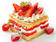 A strawberry cake with whipped cream and strawberries on top