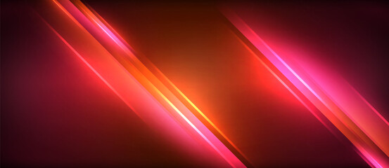 Poster - Automotive lighting inspired glowing red and orange lines against a dark sky, creating a stunning visual effect akin to lens flare. Shades of magenta and electric blue add a neon touch to the scene