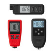 Digital thickness gauge ultrasonic portable measuring red and black instrument set realistic vector