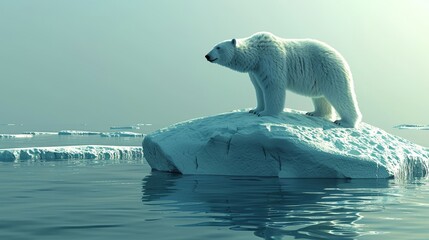 Wall Mural - Climate Change: A 3D vector illustration of a polar bear on a shrinking ice cap