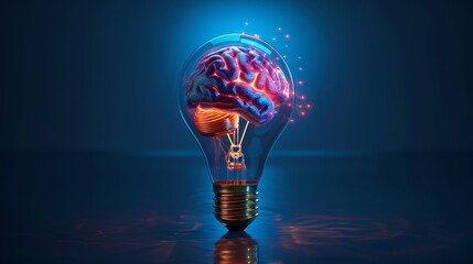 Wall Mural - Creativity and Design: A 3D vector illustration of a lightbulb with a brain inside