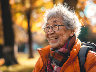 selective focus, elder assistance in parks theme, dynamic, Overlay, peaceful park as backdrop.