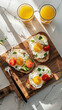 breakfast menu idea. flat lay photography of sandwiches with egg and vegetable 