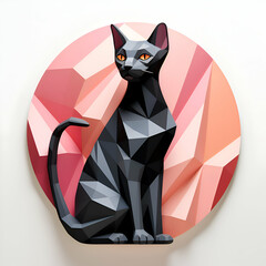 Sticker - Black cat in polygonal style on white background.  illustration.