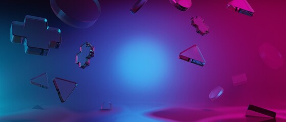 Wall Mural - 3d illustration rendering of joystick button controller floating for gamer technology futuristic cyb