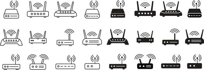 Poster - Internet connection business concept. Set of Routers icons in flat styles with editable stock. Icons for mobile apps and websites. Broadband vectors illustration pictogram on transparent background.