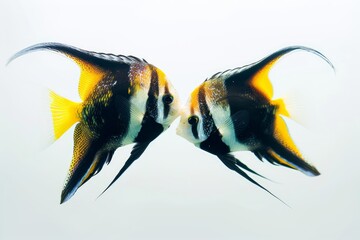 Angelfish Pairing Dance: Showcase a pair of angelfish engaging in a graceful dance. photo on white isolated background