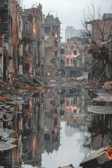 Wall Mural - Destroyed City, Natural Disaster, After War.