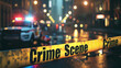 © AiDesign - yellow crime scene  law enforcement tape with police car on blur city street background