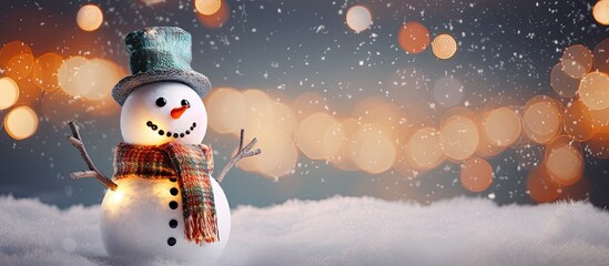 Poster - A copy space image featuring a toy snowman against a backdrop of twinkling Christmas lights