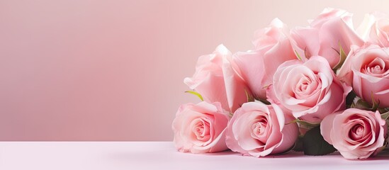 Poster - A closeup image of a background with a bouquet of delicate roses provides ample copy space