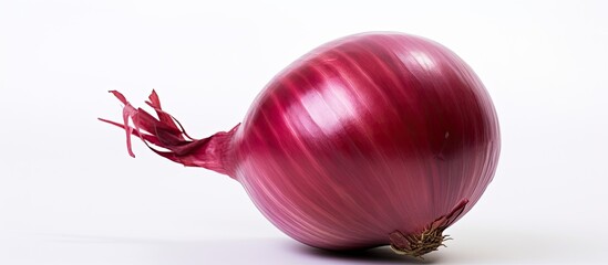 Poster - A red onion with a white background allowing for copy space image