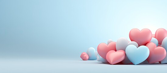 Aufkleber - Valentine s day greeting card with blue and pink hearts on a light blue backdrop creating a gentle and romantic atmosphere Perfect for a pastel themed celebration Copy space image