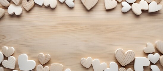 Aufkleber - Colorless wooden hearts background with copy space image