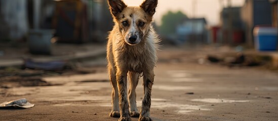 Poster - Image of a stray dog with erect ears and ample copy space