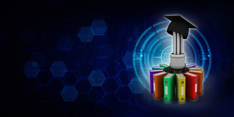 Poster - 3d rendering Binder with graduate cap in bulb