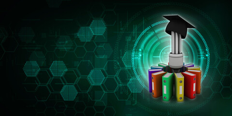 Poster - 3d rendering Binder with graduate cap in bulb