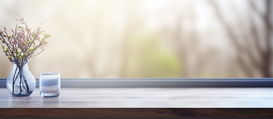 Poster - A background image with a blurred window and a table in the foreground providing space for copy. Creative banner. Copyspace image
