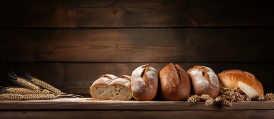 Wall Mural - A copy space image of bread displayed on a rustic wooden background