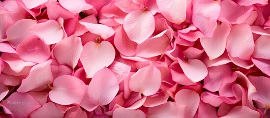 Poster - A close up of pink Bougainvillea flower petals in a field providing copy space and a natural background texture for your design needs