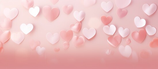 Aufkleber - A light pink background with numerous pink and white hearts creates a cheerful and loving atmosphere The image can be used as a copy space for a greeting card or to represent the concept of love part