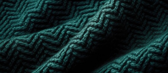 Poster - Diagonal patterns adorn the forest green knitted wool fabric adding texture and depth to the copy space image
