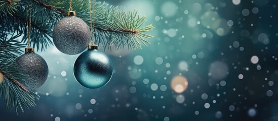 Poster - An image featuring Christmas baubles and a pine tree branch providing ample copy space