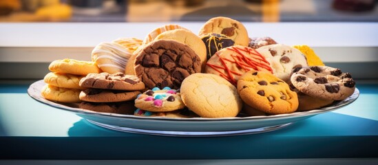 Aufkleber - A delicious assortment of cookies displayed on a vibrant table providing ample room for a copy space image