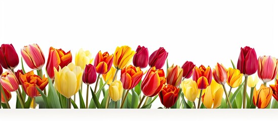 Poster - A copy space image featuring a stunning collection of red and yellow tulip flowers set against a clean white background