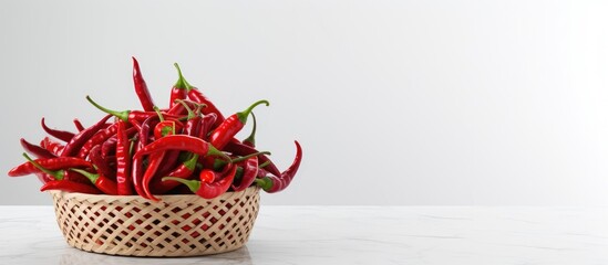 Aufkleber - A copy space image of red chilies arranged in a plastic basket on a white marble backdrop
