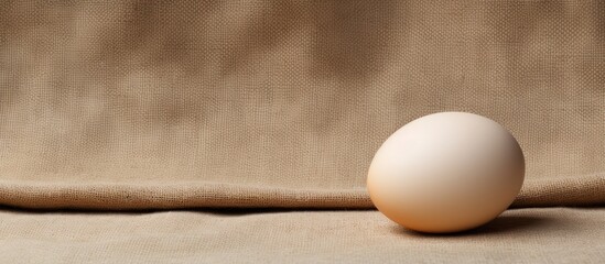 Poster - Copy space image of an egg placed on a backdrop of sackcloth and textured white surface for a visually appealing composition