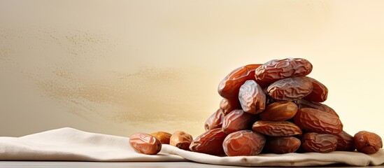 Aufkleber - A solitary stack of dehydrated dates set apart on a blank canvas with enough negative space to draw focus to the image. Creative banner. Copyspace image